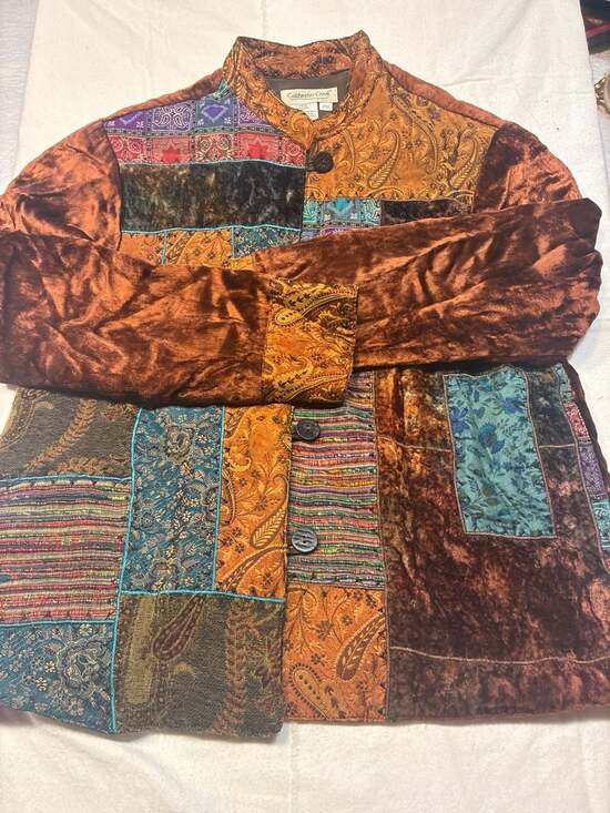 Coldwater Creek Jackets & Blazers - Coldwater Creek Patchwork Velvet Paisley Floral Button Front Jacket Size PM